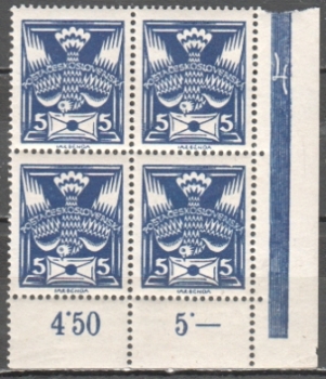 0143 P D - čtyřblok - s počítadlem dole 4,50 + 5,- ** - 1920